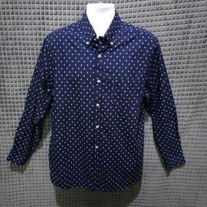 Button Long Sleeve Collared Shirt Mens Lg Dress Navy Blue Lightweight Cotton